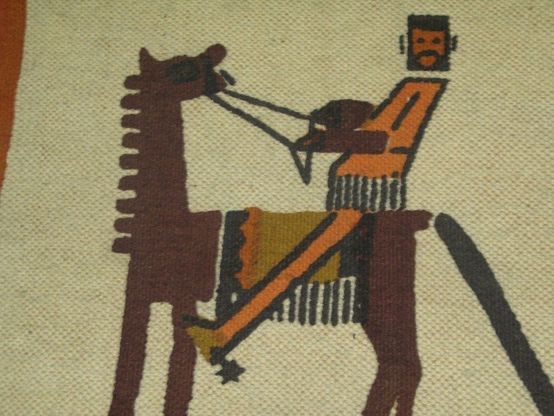 South African Wool Weaving Masana Painted Tapestry Swaziland Native Scene 26x67 gallery