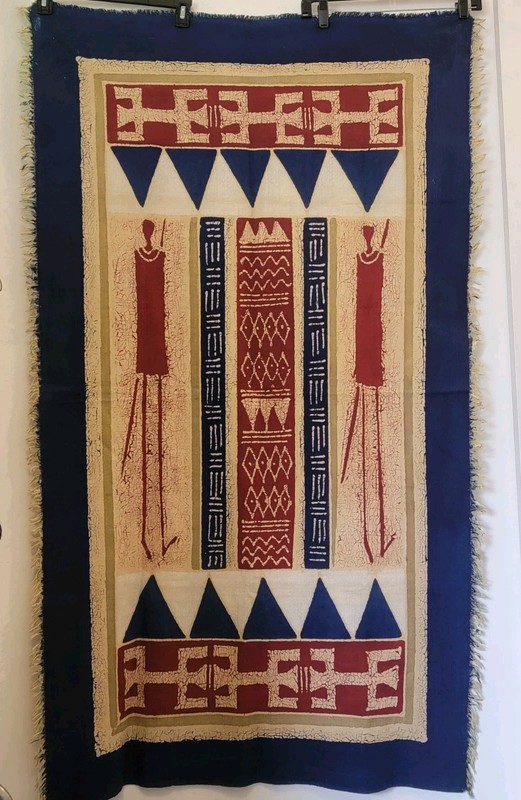 VTG African/Kenyan HAND-PAINTED Mud Cloth Textile Art WALL HANGING/Rug 58×35