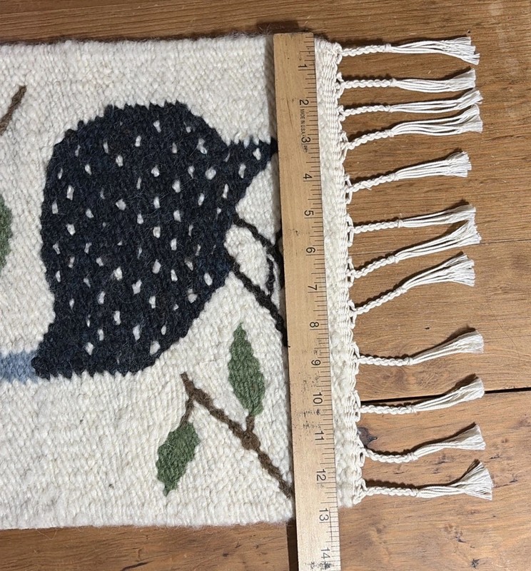 Vintage African Wool Mohair Handwoven Wall Hanging Table Runner Guinea Fowl EUC gallery