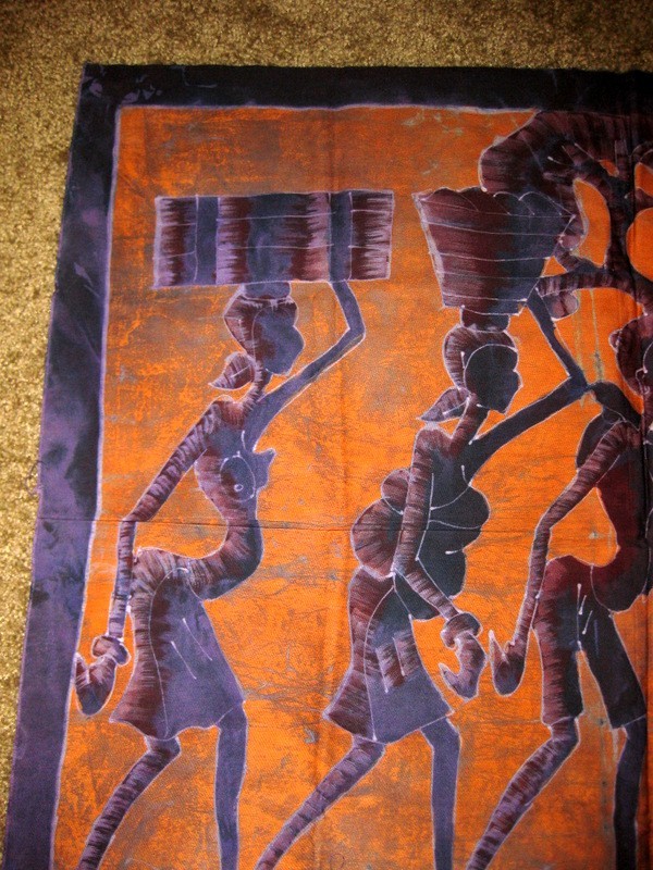 African Art Painted Cloth 31" X 36" Batik Fabric Purchased Ghana Women Village gallery