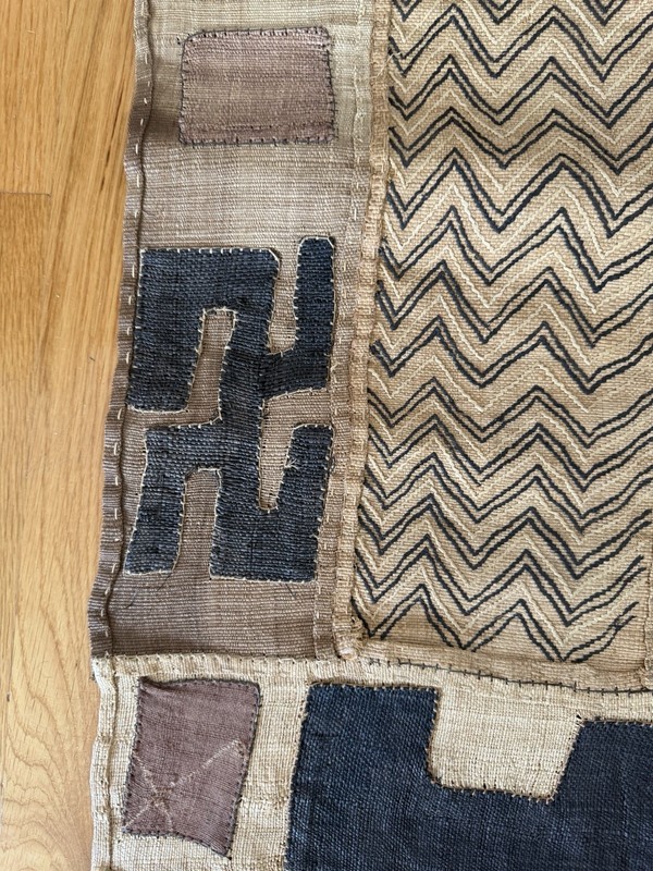 Vintage African Kuba Cloth" Handwoven Raffia Long Panel Congo Textile gallery