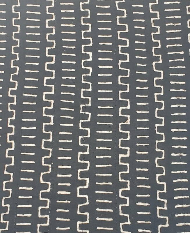 African Mud Cloth Handwoven, 67″ x 46″ Black Tan Ivory 8 Strips
