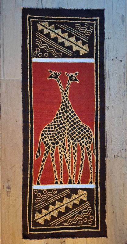 Large African Hand-Painted Zimbabwe Panel Featuring Giraffes 19.5″x 57″