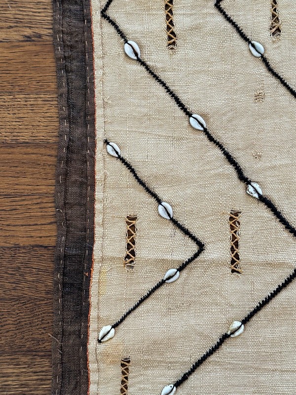 Vtg Long African Kuba Cloth Cowrie Shell Handwoven Tribal Textile 80” RARE Congo gallery