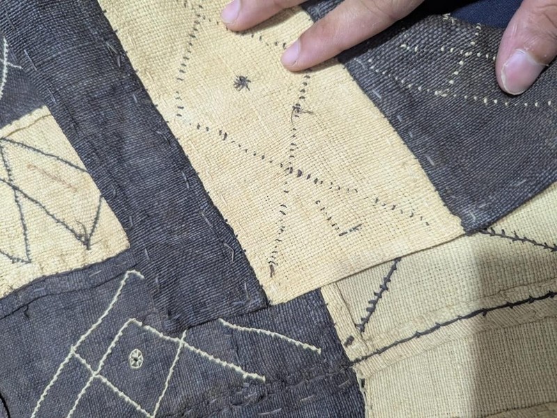 Vintage African Kuba Showa Bark Cloth Handstitched Raffia Textile 13x44 inches gallery