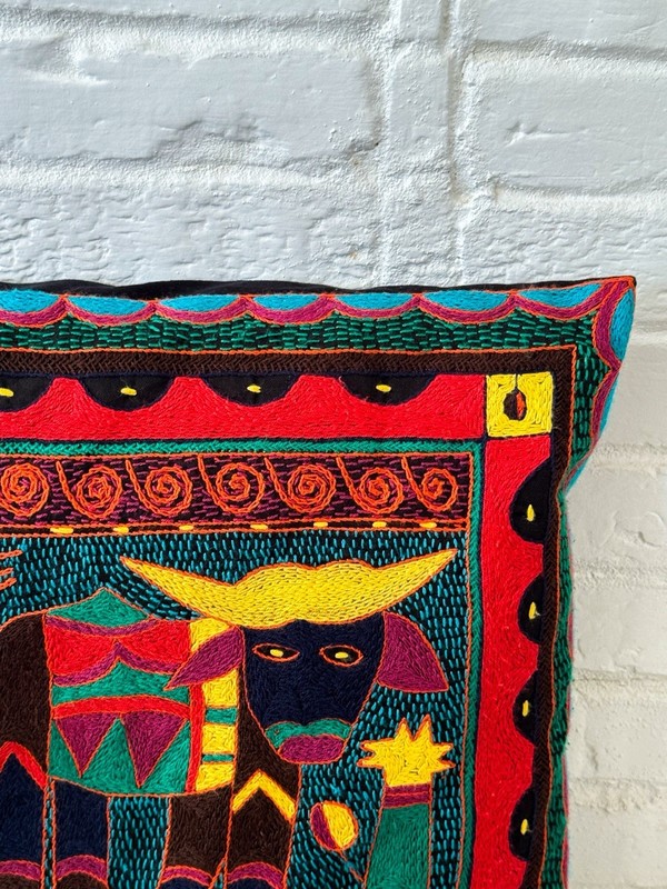 Kaross Bull Hand Embroidered Throw Pillow South Africa Cushion African Folk Art gallery