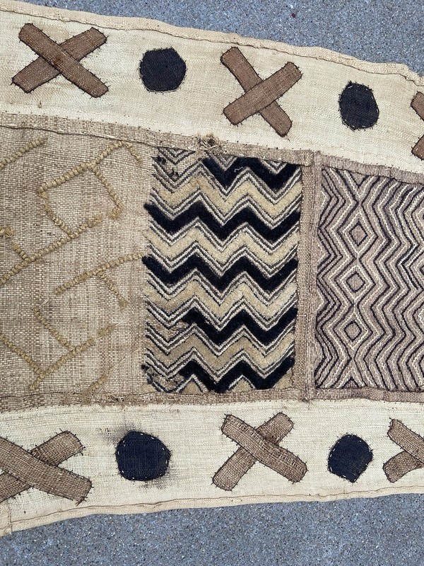 Vintage Handwoven African Kuba Cloth Panel Raffia Textile 40”X 17” - Bin Yak gallery
