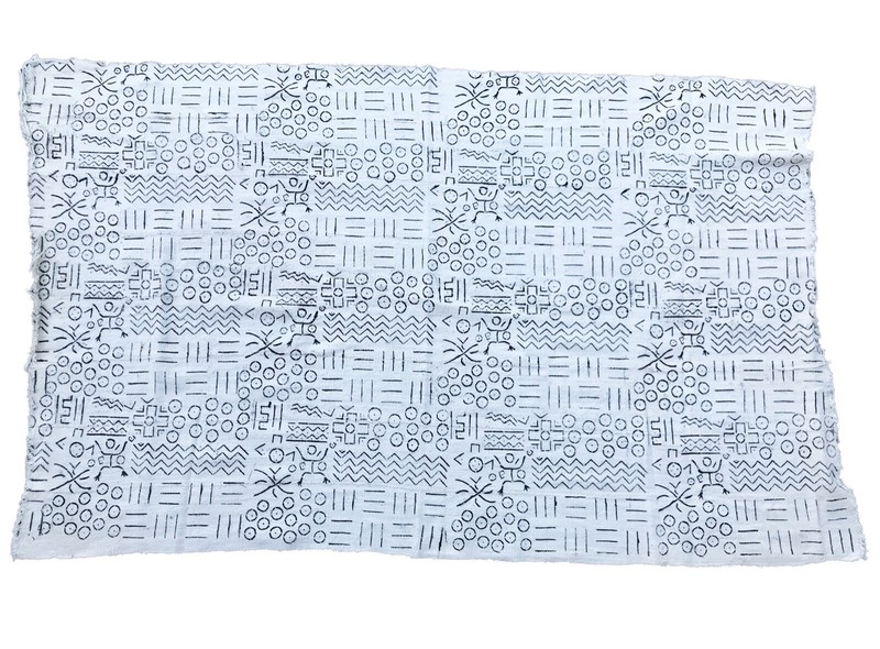 African Bogolan Black and White Mud Cloth Textile Mali 40" by 60" gallery