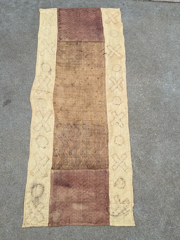 Vintage Handwoven African Kuba Cloth Panel Raffia Textile 40”X 17” - Bin Yak gallery