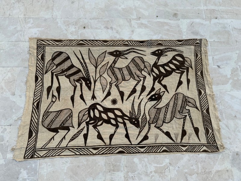 Vintage Beautiful Hand Painted African Senufo Korhogo Mud Cloth Tapestry Textile