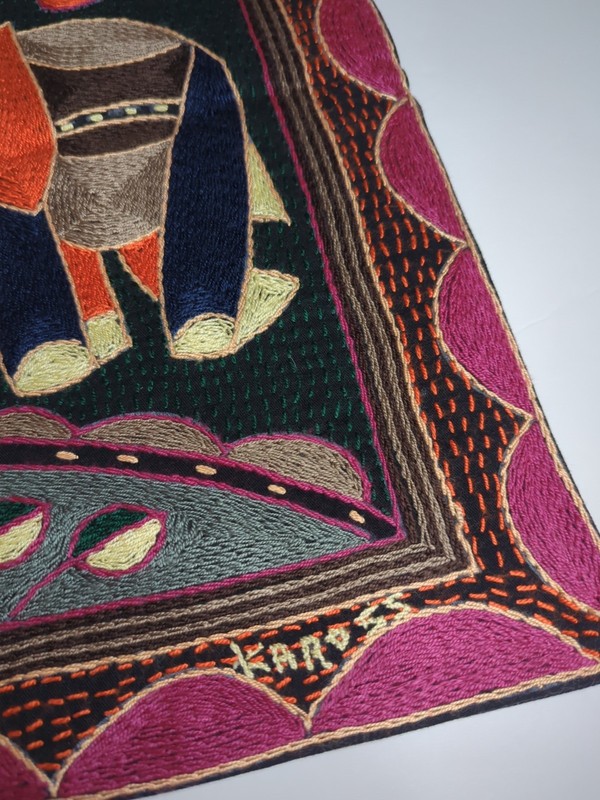 Kaross Hand Embroidered Elephant Pillow Cover South Africa signed Julia gallery