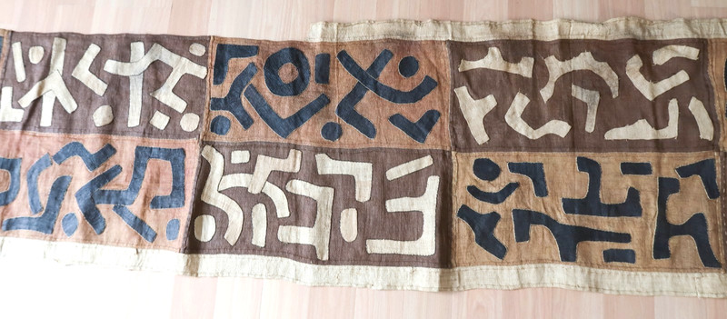 Vintage African Kuba Cloth 130x21" Handwoven Raffia Long Panel Congo Textile gallery