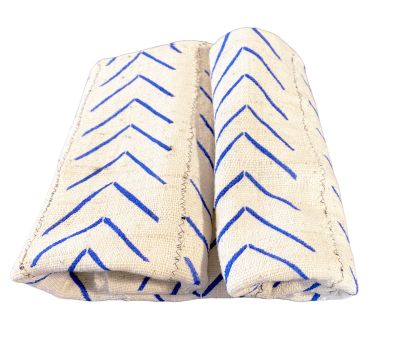 $5154 African Bogolan Textile Mud Cloth White & Blue 38″ by 61″