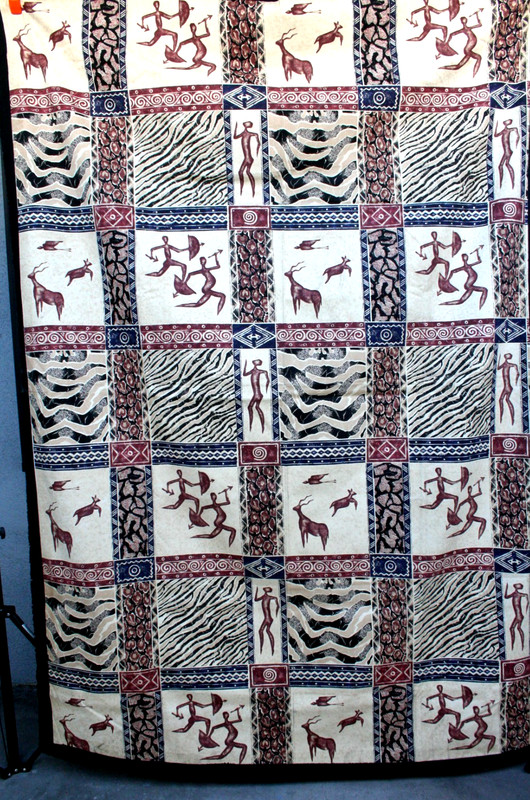 African Hunters & Antelope Tapestry Screen Print Zimbabwe Fabric 60X84 VTG NOS gallery