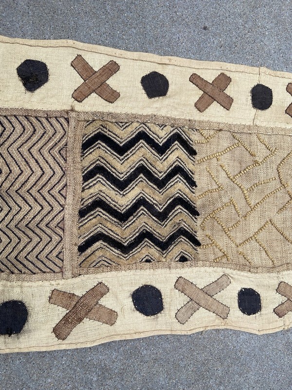 Vintage Handwoven African Kuba Cloth Panel Raffia Textile 40”X 17” - Bin Yak gallery