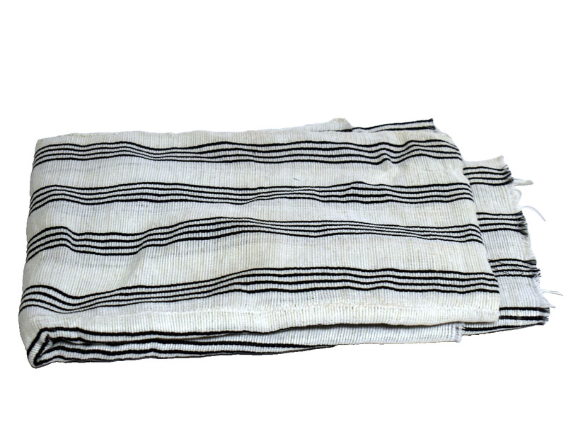 Gambia Fabric Hand Woven Kumandino Cloth 61″X 38″ White/Blue Triple Stripe
