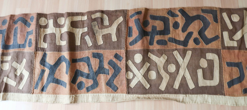 Vintage African Kuba Cloth 130x21" Handwoven Raffia Long Panel Congo Textile gallery