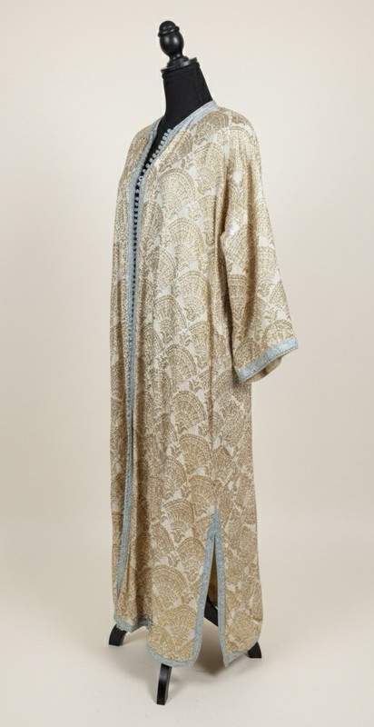 Antique Moroccan Fez Brocade Kaftan - Early 20th C Gold Silk Khrib Takchita Gown gallery