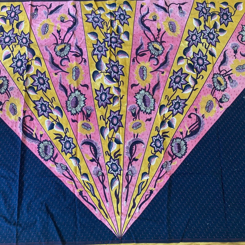 African Batik Veritable Wax Indigo Cotton Panel Navy Blue Pink Yellow 45 X 58