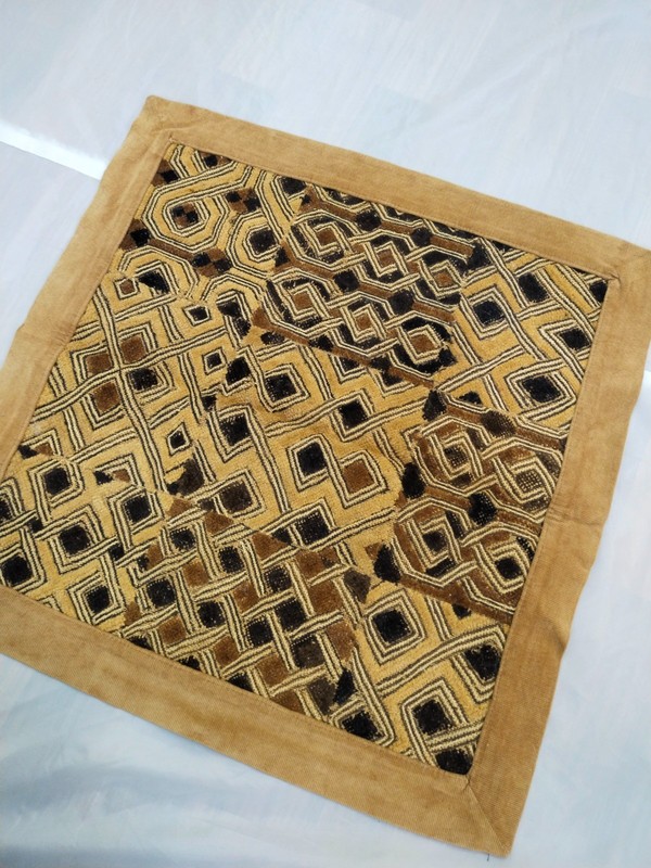 Vintage African Kuba Raffia Cloth Handwoven Textile Geometric Tribal Art Congo gallery