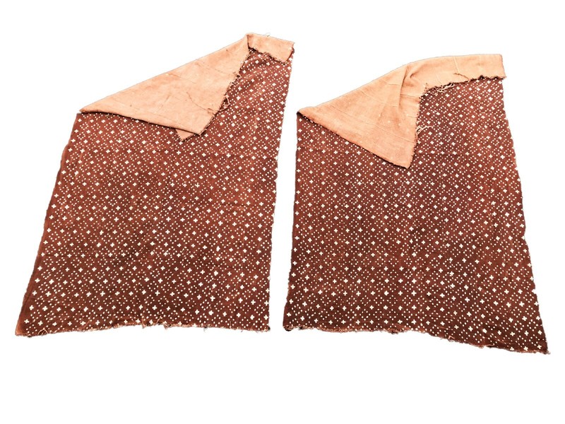 Pair Of African Bogolan Textile Brown and white Mud Cloth 66" by 42" gallery