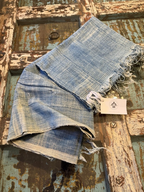 Vintage African Faded Indigo Denim Mossi Mudcloth 83”L x 38” W Textile | No. 69 gallery