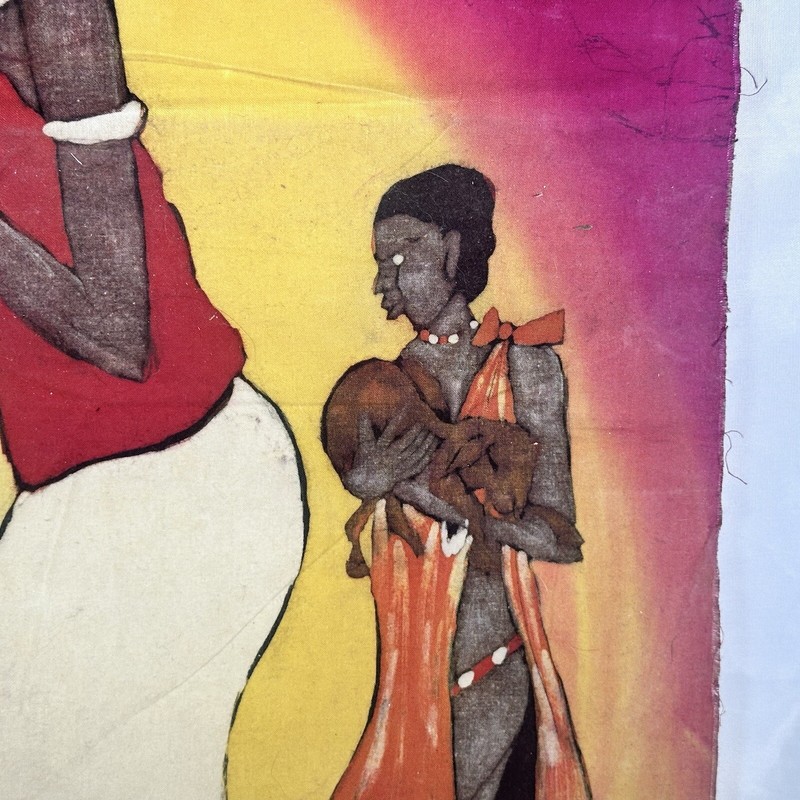 Vintage Batik Cloth Art African ArtFolk Lifestlye Scene Raw Edge Art Awesome gallery