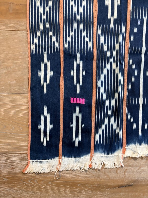 Vintage African Indigo Baule Fabric Orange Stripes Mudcloth 58”L x 40”W - #375 gallery
