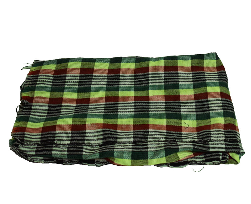 Gambia Fabric Hand Woven Kumandino Cloth 61"X 38" Grn/Lght Grn/Red/Blck/Wht