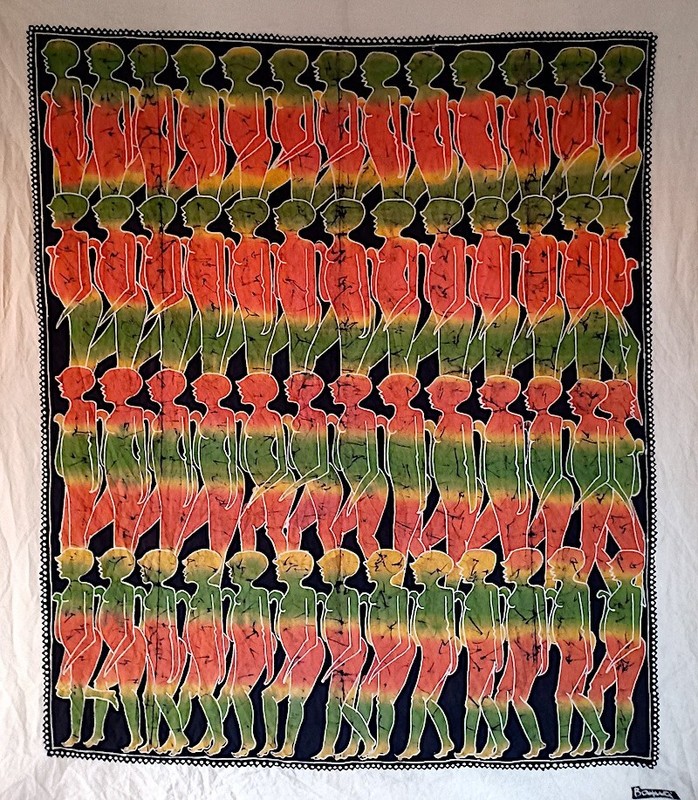 Batik Tapestry, Wallhanging, African, 34.5 x 29.5", Great Condition, Old, Signed