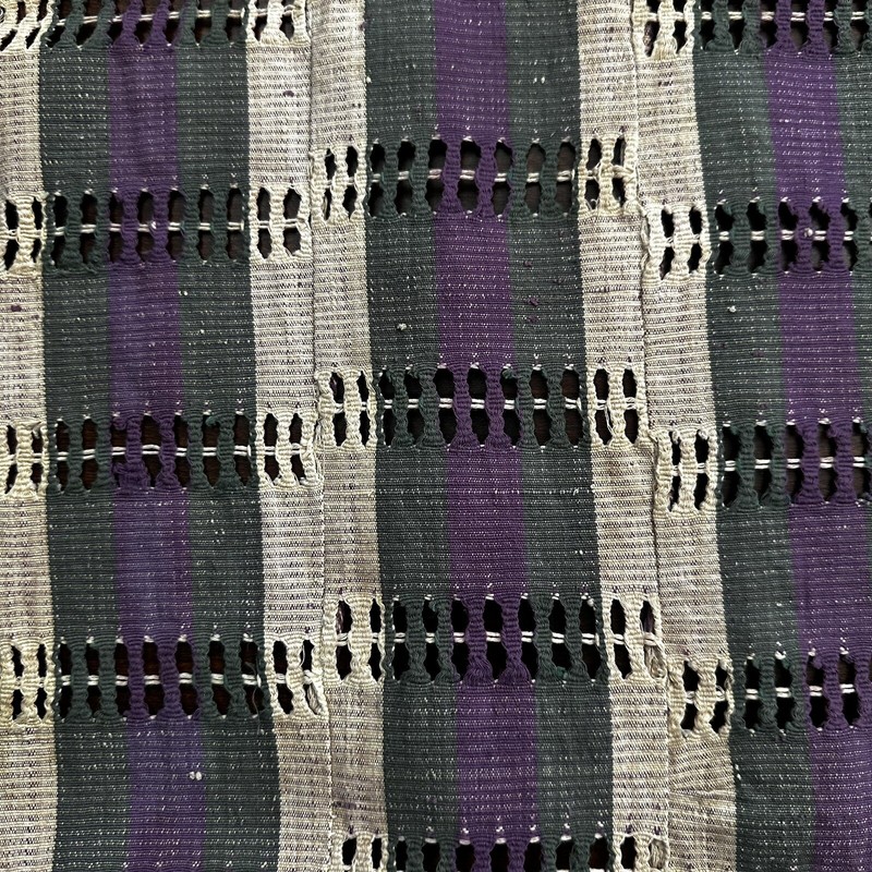 Nigerian Sanyan Aso Oke Hand Woven Fabric Purple Green Stripes 58" x 77" Vintage gallery