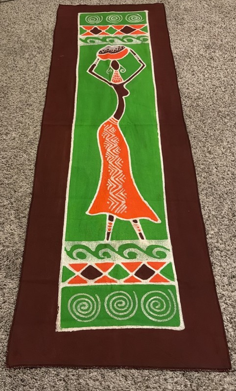 AFRICAN TRIBAL WALL HANGING TAPESTRY 19x60 Orange Green Woman