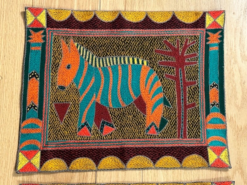 Kaross South African Art Zebra Embroidered Placemat Safari Tapestry NEW