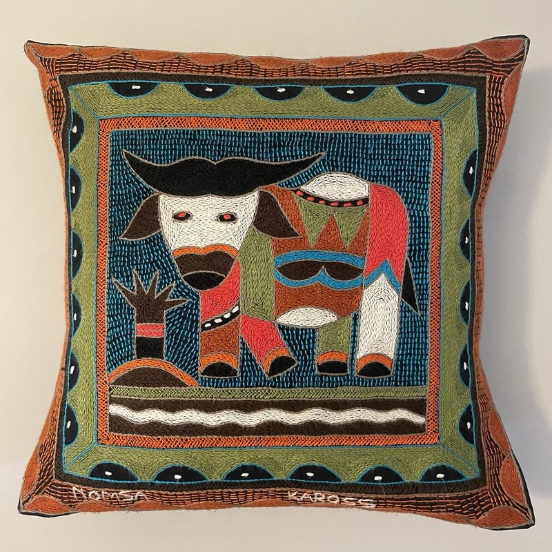 Kaross Hand Embroidered Buffalo Pillow Cover Feather Pillow Insert South Africa