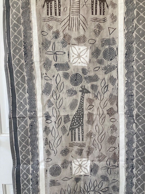 Large Block Print African Giraffe Textile - Handmade 24in x 68in Neutral Colors gallery