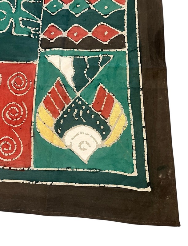 Vintage African Zimbabwe Batik Hand Painted 100% Cotton Wall Decor Tablecloth gallery