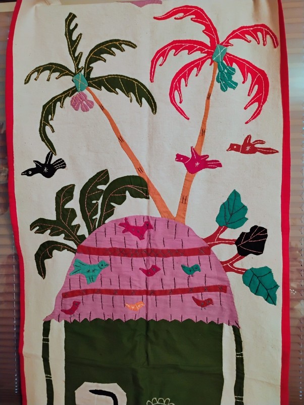 VTG Hand Sewn Applique Pictorial Tapestry Textile 19x54" Africa? India? gallery