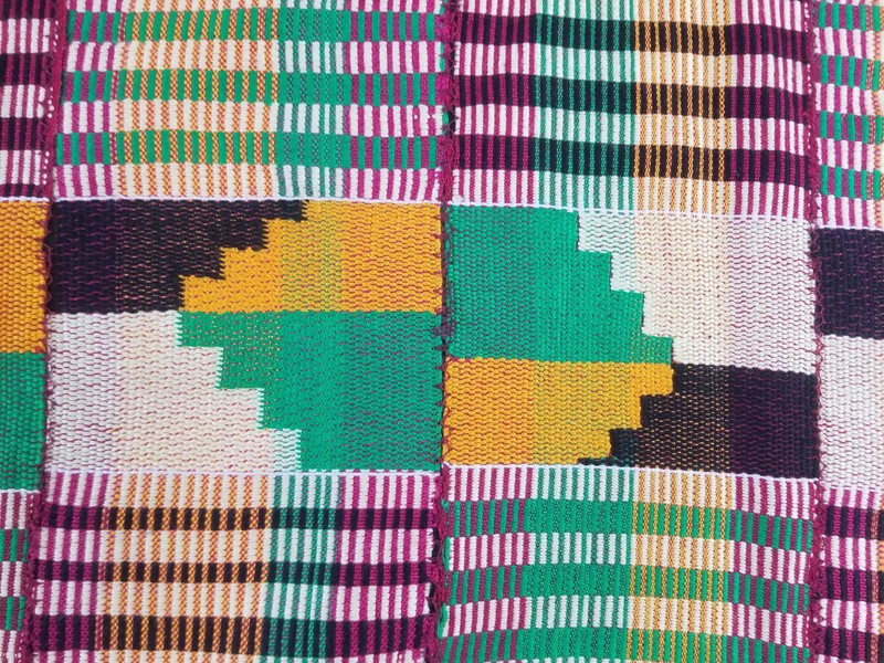 Vintage African Kente Cloth Handwoven Patchwork Ghanaian Textile 64x45in gallery