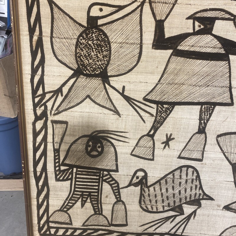 Vintage Framed African Korhogo Mud Cloth Senufo Tapestry Ivory Coast 42” X 67” gallery