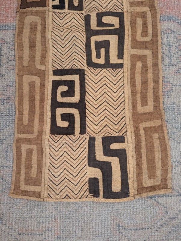 Vintage Hand Woven Traditional African Kuba Cloth Raffia Congo Textile 21x47 In gallery