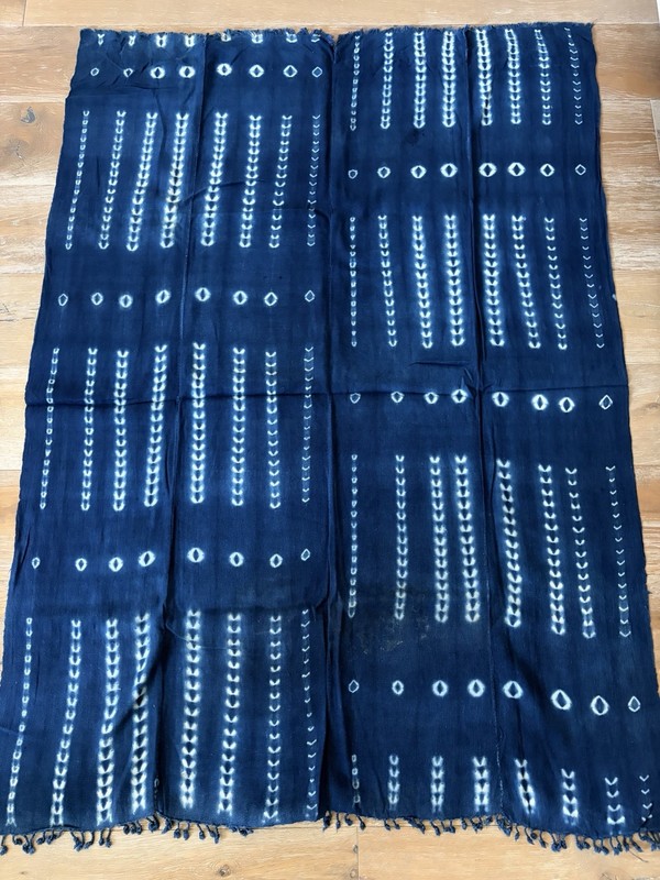 Vintage African Indigo Denim Shibori Mudcloth Fabric 58” L x 42" W Textile 1148