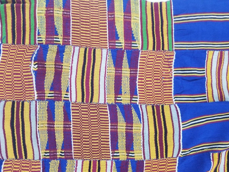 Vintage Ghana Kente Cloth Handwoven Patchwork Checkerboard Textile 68x36in gallery