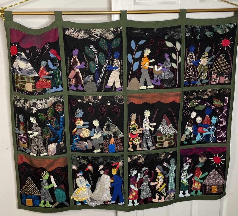 African Marriage Folk Art Tapestry Signed Hand Sewn Story Inc Textile Applique