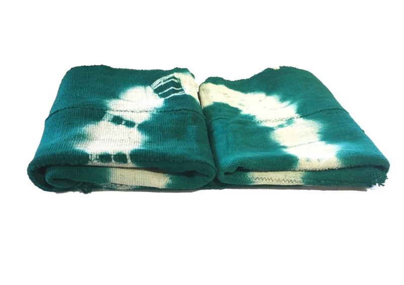 African Emerald Green & White Mud Cloth Textile Mali 42″ by 63″