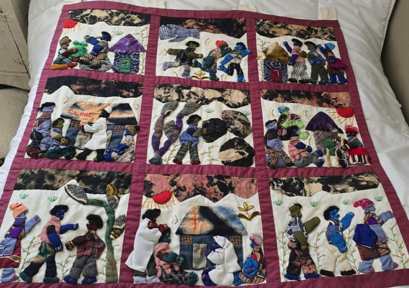Weya 9 Panel Story Quilt Zimbabwe 'the man who was mad' vintage artist note incl