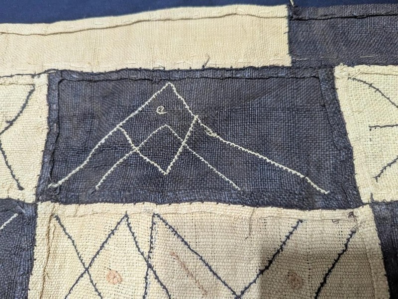 Vintage African Kuba Showa Bark Cloth Handstitched Raffia Textile 13x44 inches gallery
