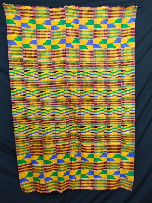 Authentic Vintage Ghana Kente Cloth Handwoven African Tribal Textile Bold A214