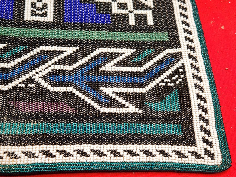 Vintage African Bead work panel 15 x 13" some kind of HEAVY material 52w6 bb gallery