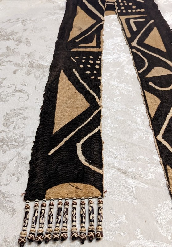 African Mud Cloth with Batik Bone Beads 34 x 5 Inches Vintage gallery