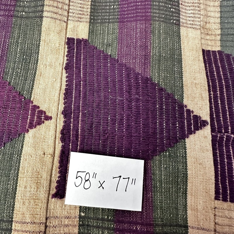 Nigerian Sanyan Aso Oke Hand Woven Fabric Purple Green Stripes 58" x 77" Vintage gallery